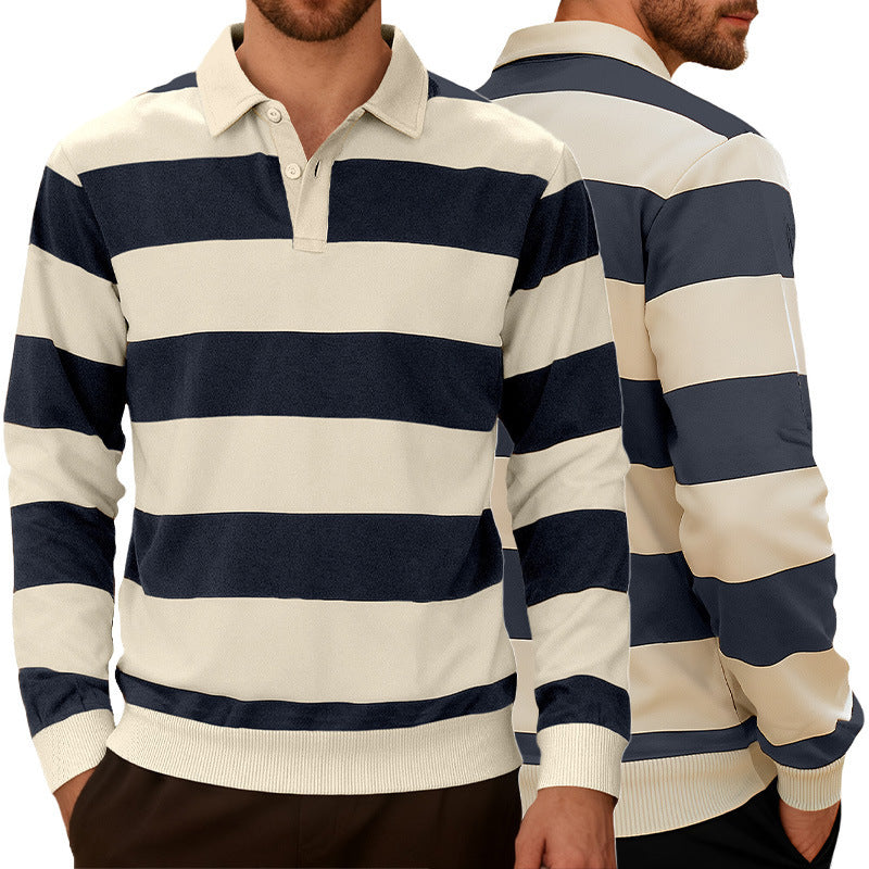 Men's stripped Contrasting Color Button Long Sleeve