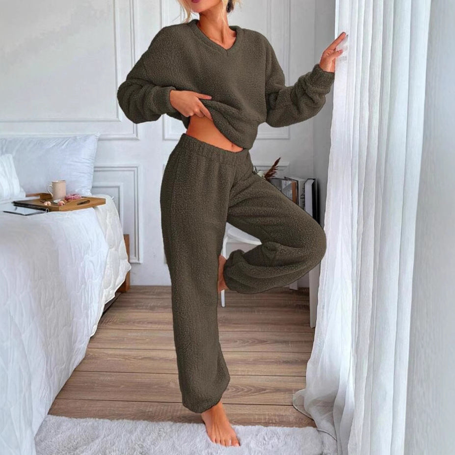 Warm Comfortable V-neck Loungewear Set