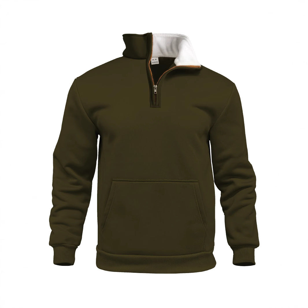 Casual Outdoor High Neck Half-Zip Pocket Long Sleeve Cardigan