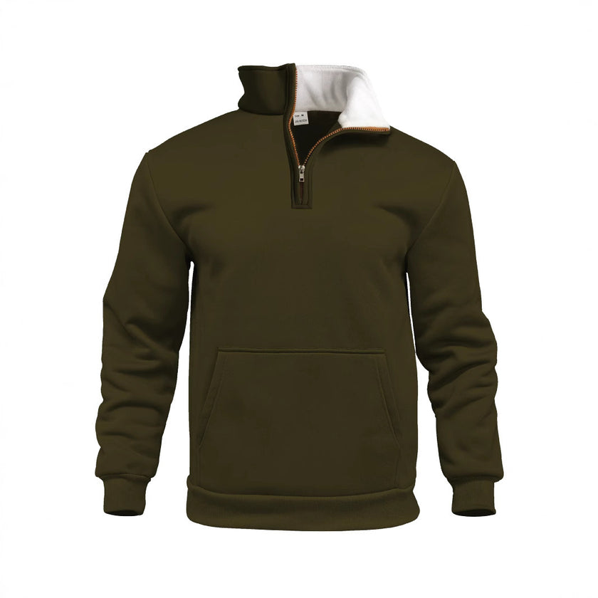 Casual Outdoor High Neck Half-Zip Pocket Long Sleeve Cardigan