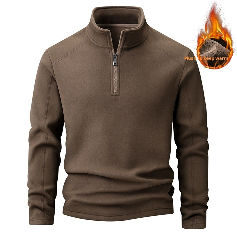 Men's Stand Collar Half-zip Long Sleeve Fleece Sweatshirt