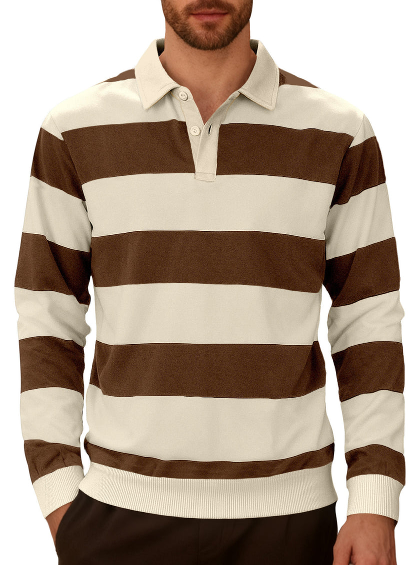Men's stripped Contrasting Color Button Long Sleeve