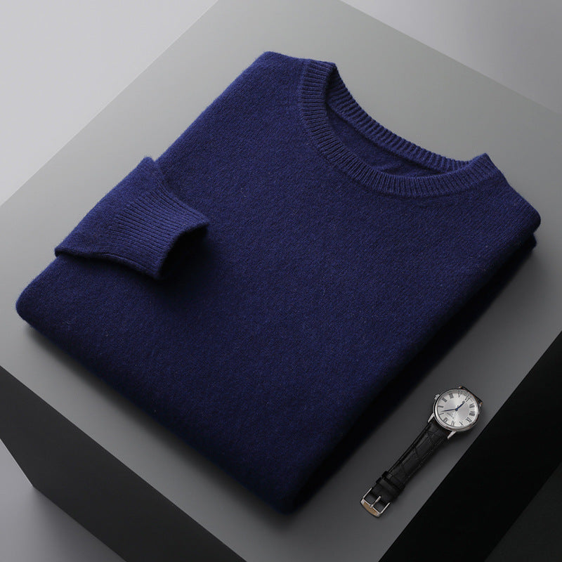Men's Solid Color Loose Round Neck Wool Sweater