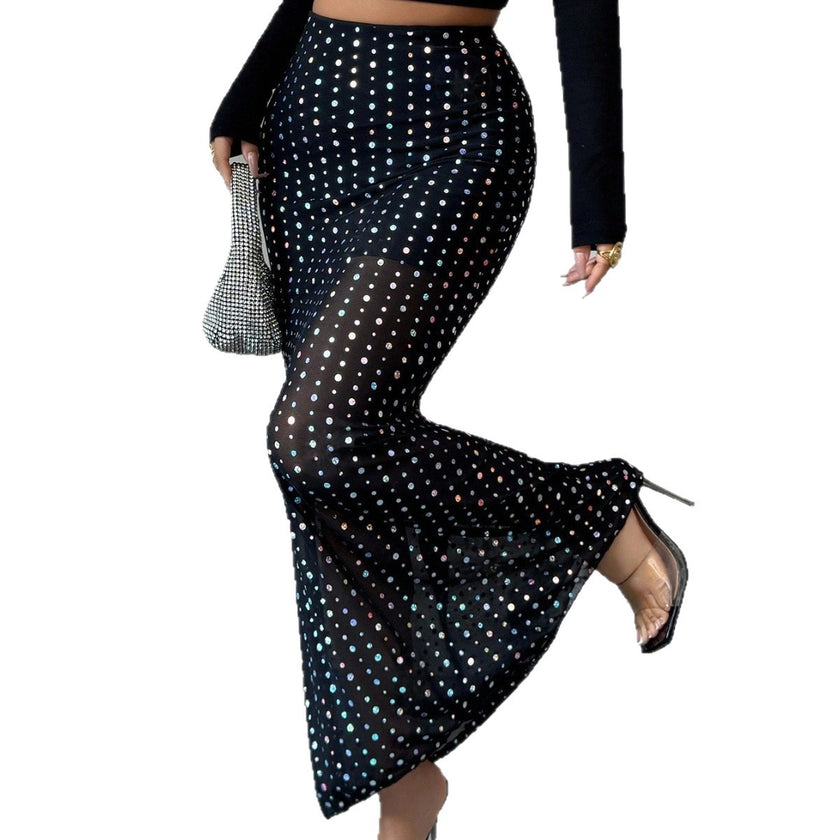 Sequin Double-layer Mesh High Waist Skirt