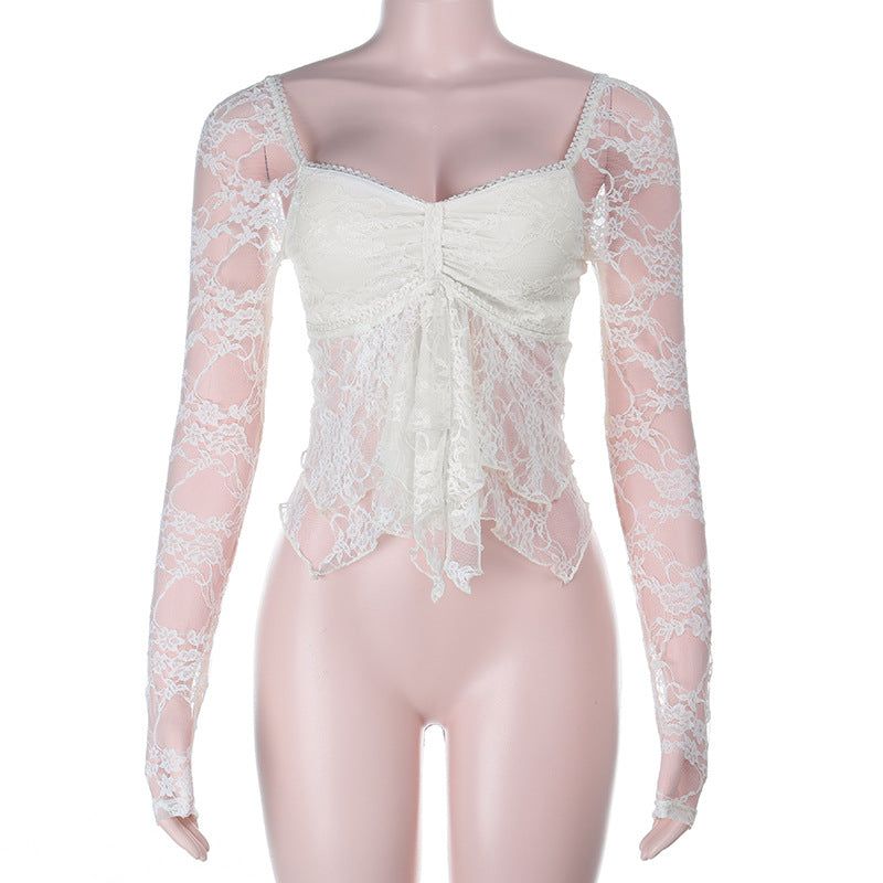Sexy Backless Long Sleeve Lace Top