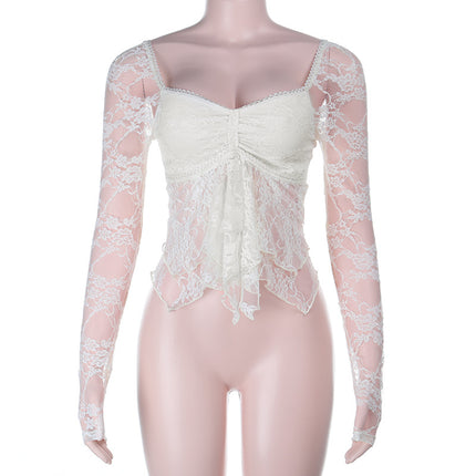 Sexy Backless Long Sleeve Lace Top