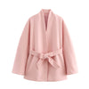 Women's Belted Long-sleeve Wool Coat