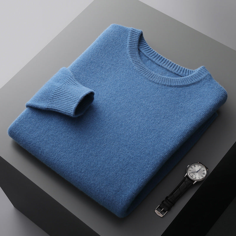 Men's Solid Color Loose Round Neck Wool Sweater