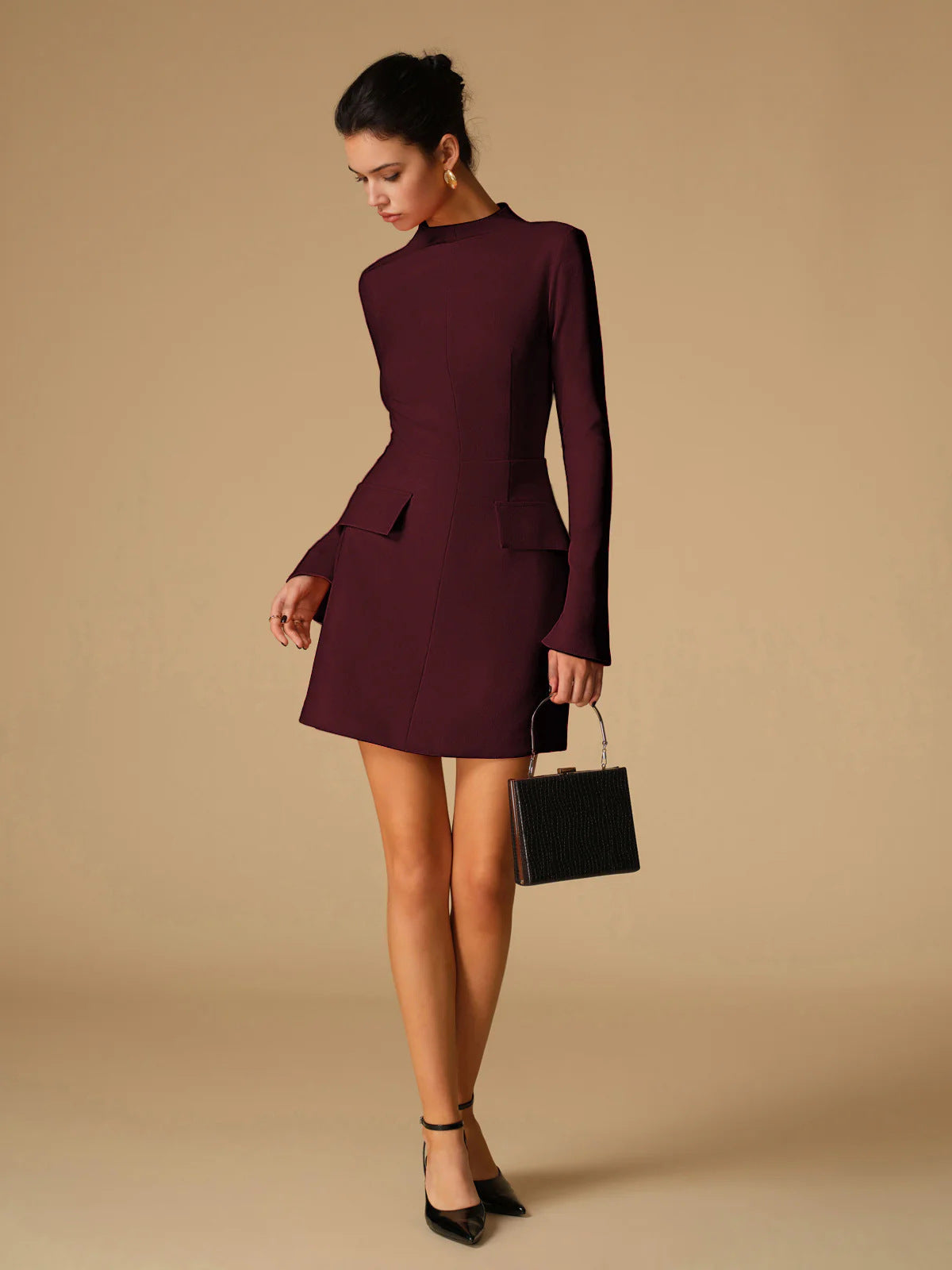 Solid Color Slim Fit Long Sleeve Bodycon Dress