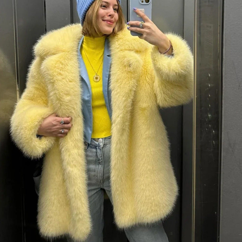 Notched Collar Mid-Length Fur Coat