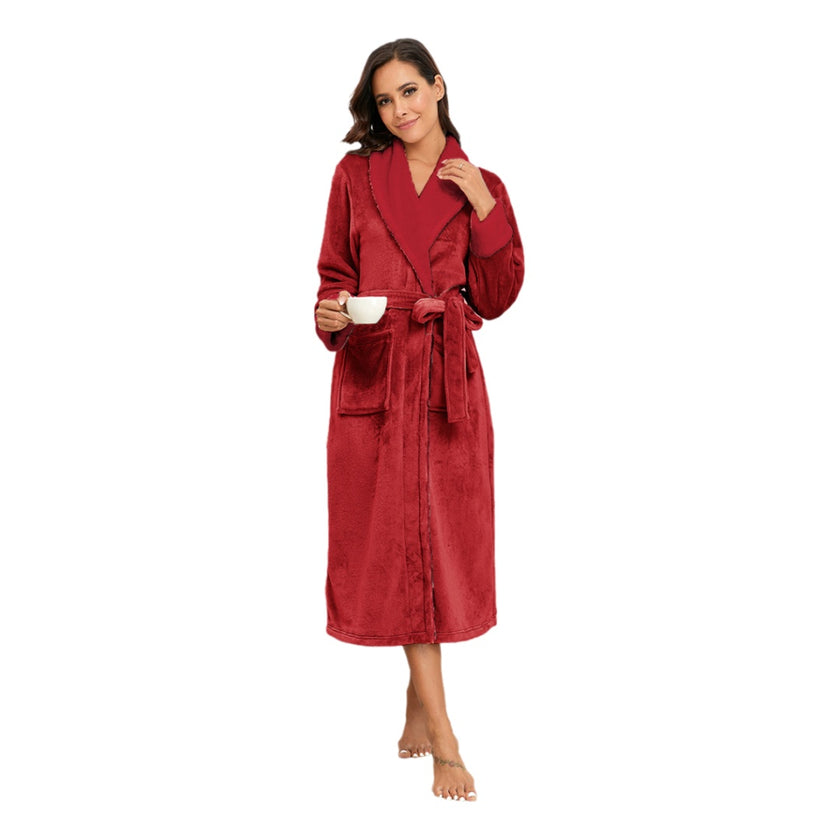 Wome'ns Bathrobe Ladies Fleece Plush Warm Long Robes Fleece Nightgown Sleepwear