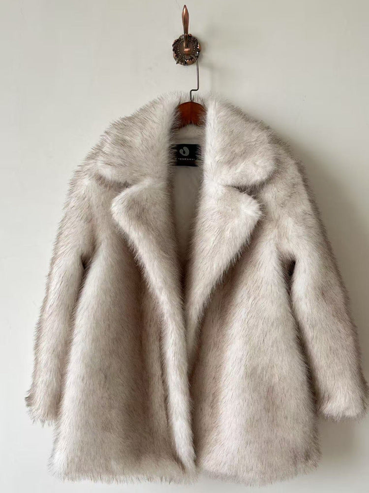 Notched Collar Mid-Length Fur Coat