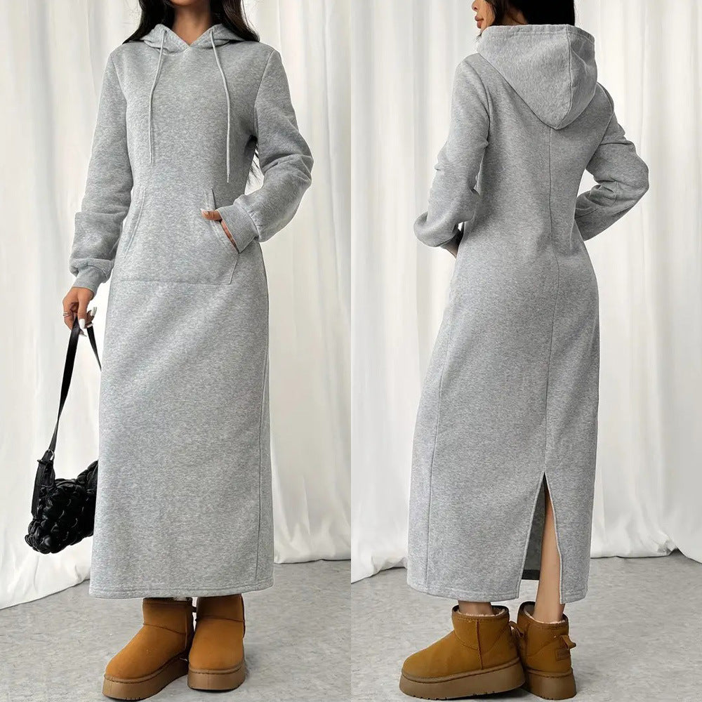 Casual Long Sleeve Drawstring Hoodie Dress