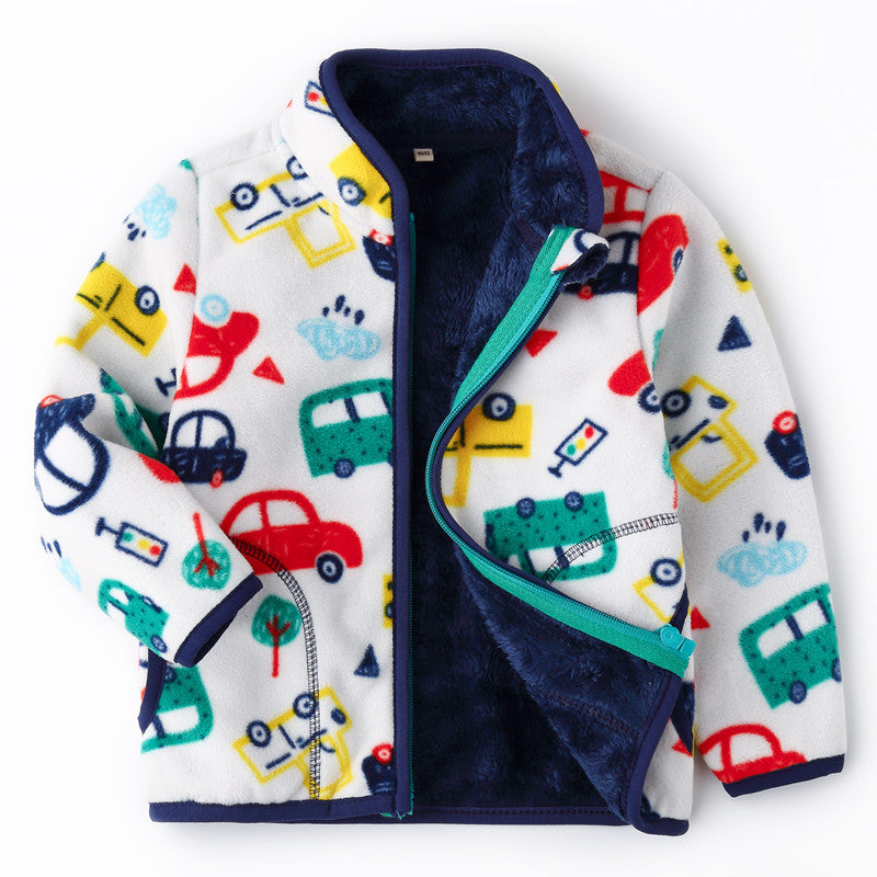 Thick Fur Printed Kids Zipper Jacket