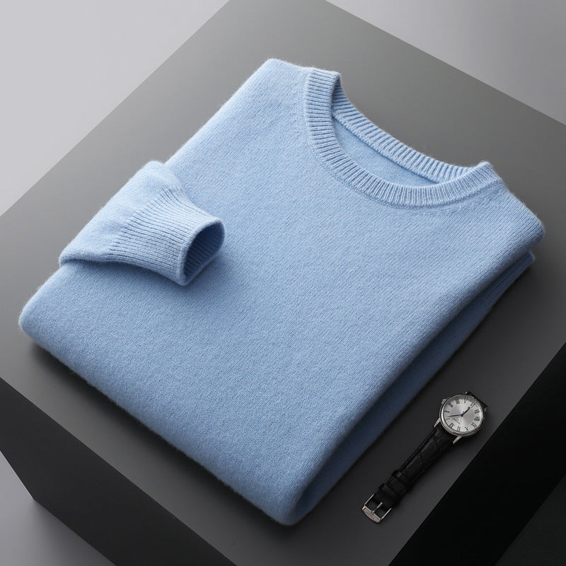 Men's Solid Color Loose Round Neck Wool Sweater