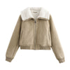 Threaded Hem Loose Fleece Warm Thickened Short Jacket For Women