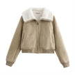 Threaded Hem Loose Fleece Warm Thickened Short Jacket For Women