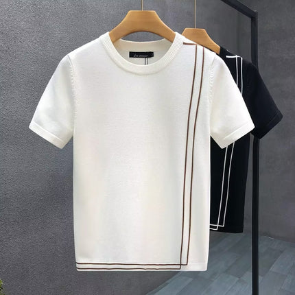 Stripped Knitted Short Sleeve High-end Retro T-shirt