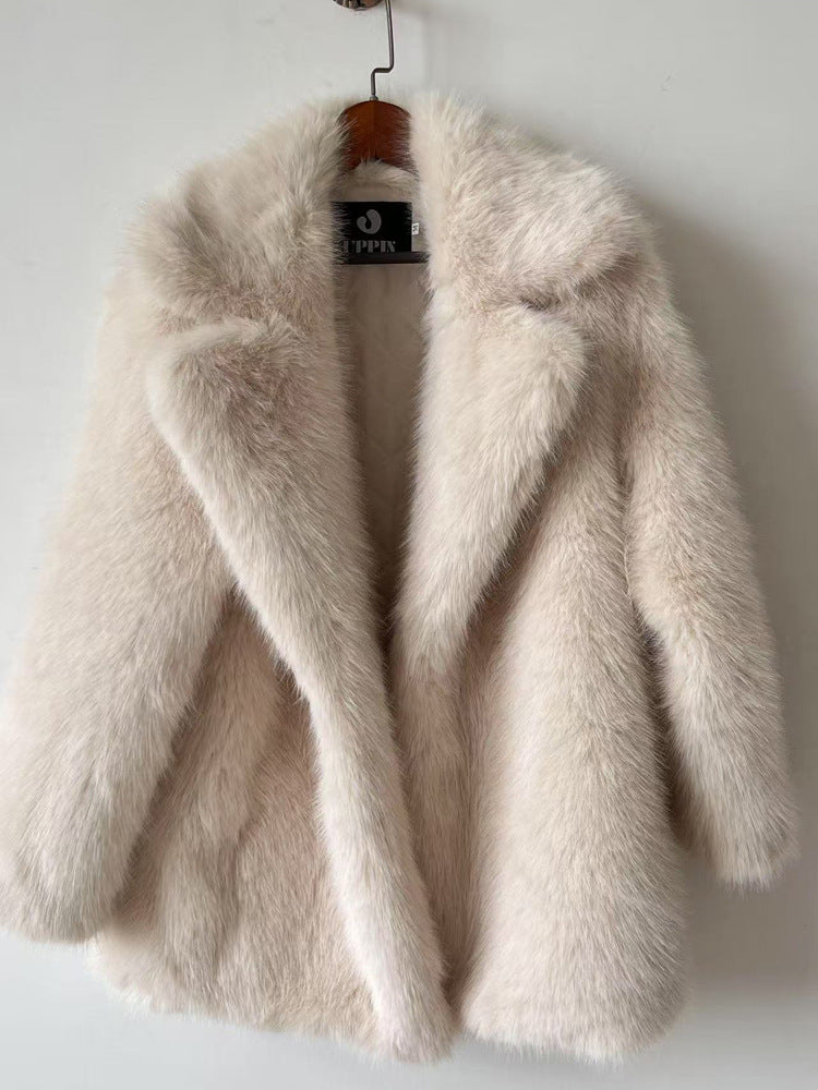 Notched Collar Mid-Length Fur Coat