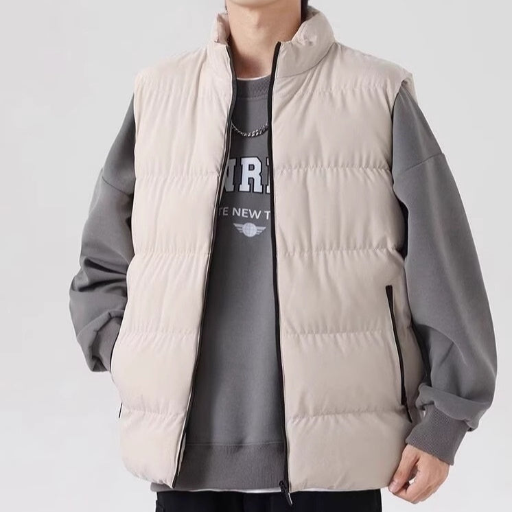 Stand Collar Slim-fit Zipper Winter Vest Jacket