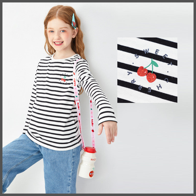 Girls Strawberry Cotton Long-sleeve T-shirts