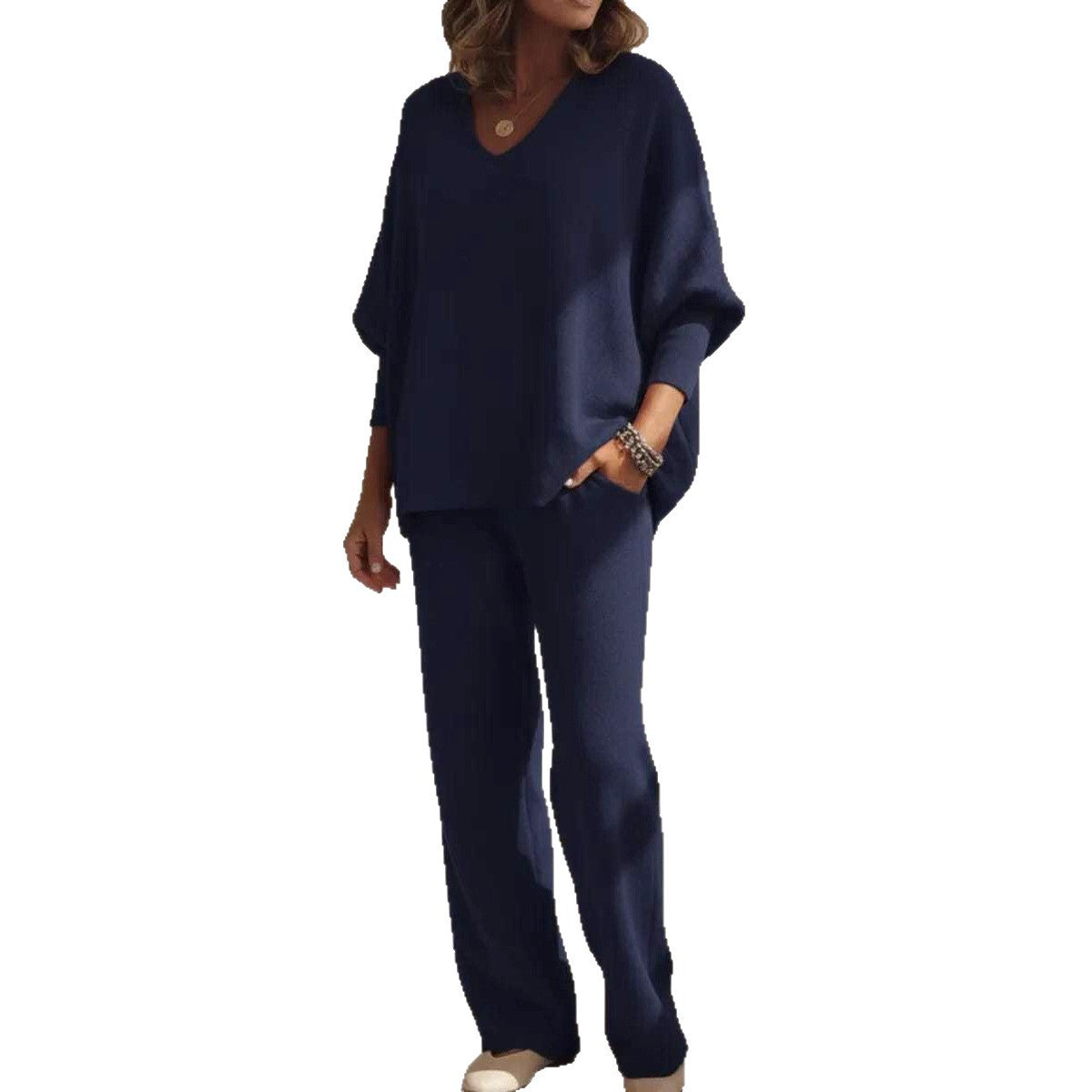 Long-Sleeve Knitted 2-piece Set Lounge Set