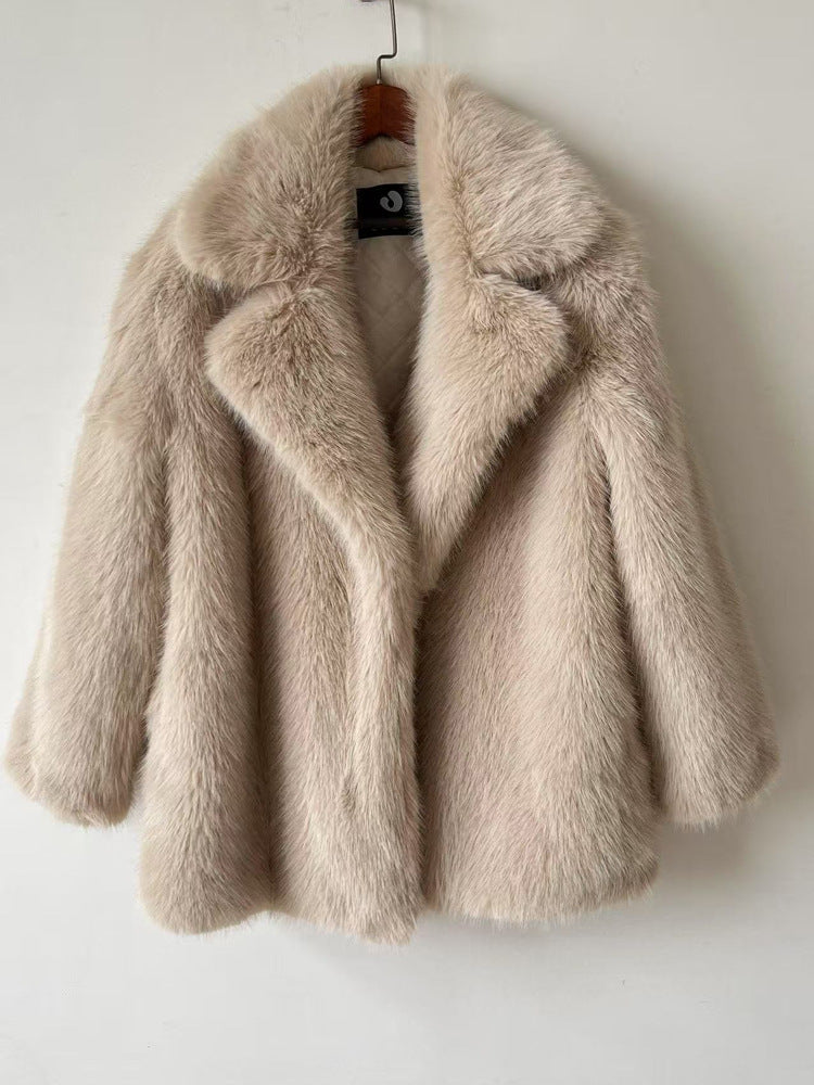 Notched Collar Mid-Length Fur Coat