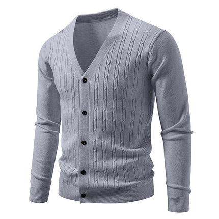 Men's Casual Knitted Fashion Cable Loose V-Neck Cardigan