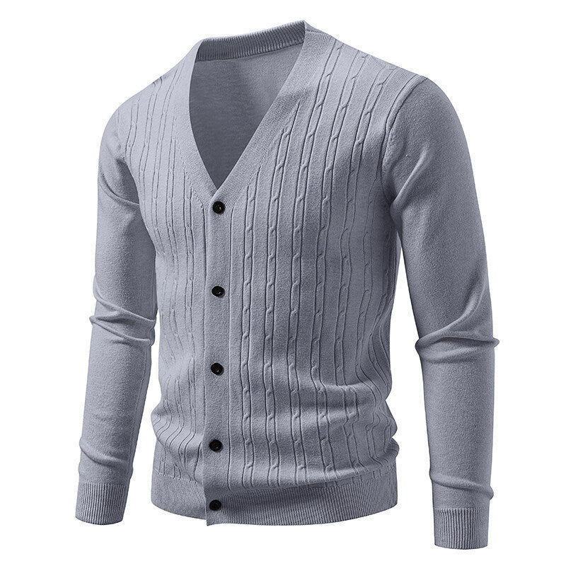 Men's Casual Knitted Fashion Cable Loose V-Neck Cardigan