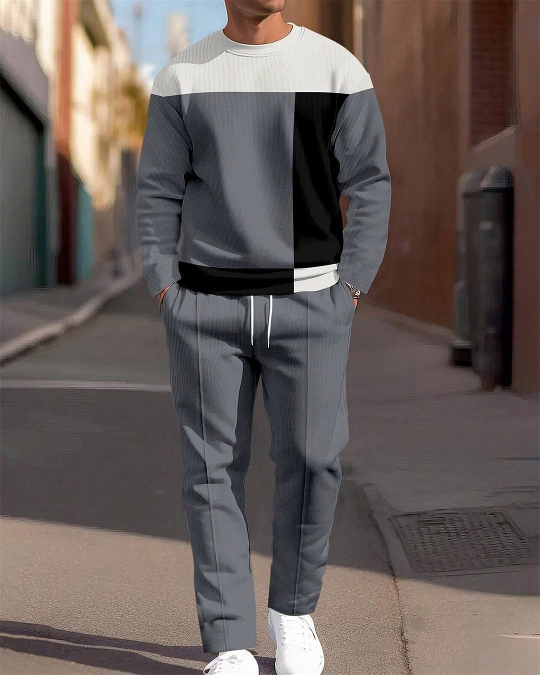Men's Casual Sporty Round Neck Sweatshirt And Pants Two-piece Set