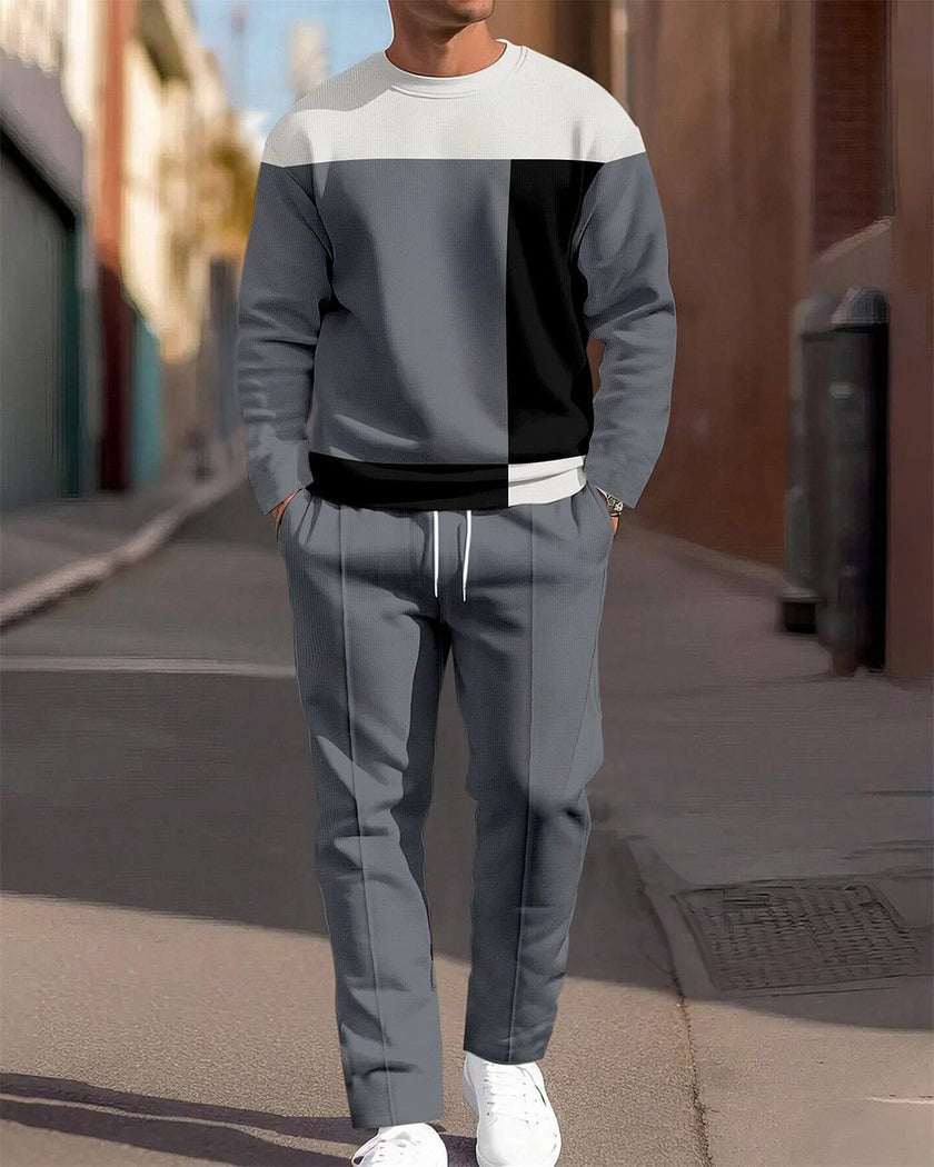 Men's Casual Sporty Round Neck Sweatshirt And Pants Two-piece Set