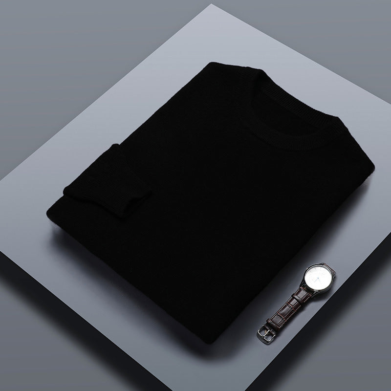 Men's Solid Color Loose Round Neck Wool Sweater