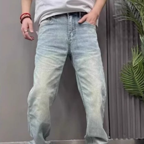 Light Blue Casual Stretch Stylish Versatile Straight Slim Trousers