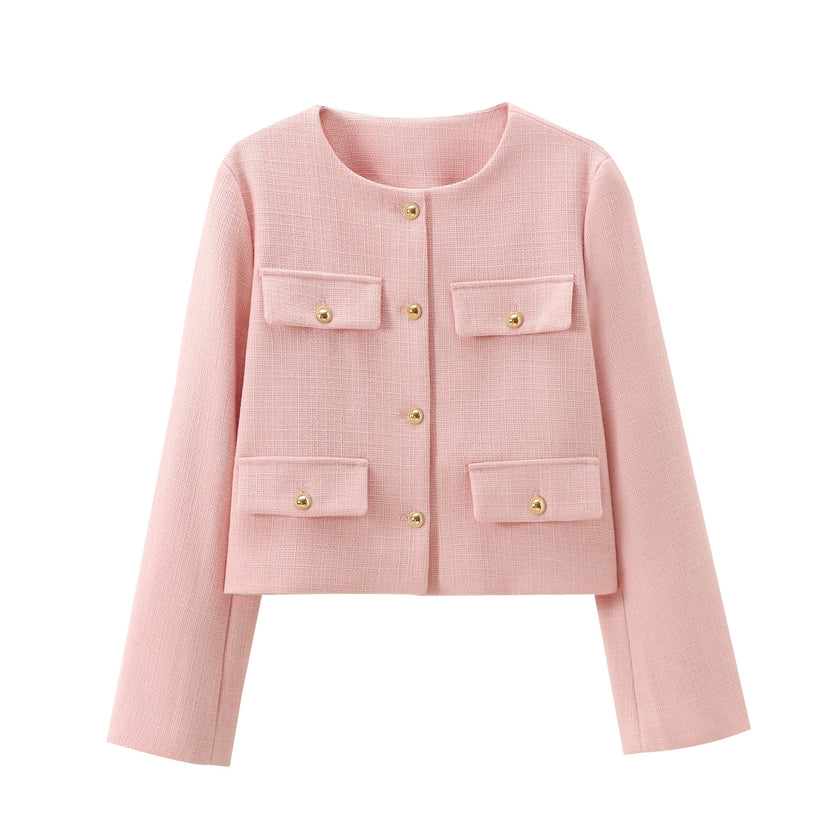 Round Neck Button Down Blazer