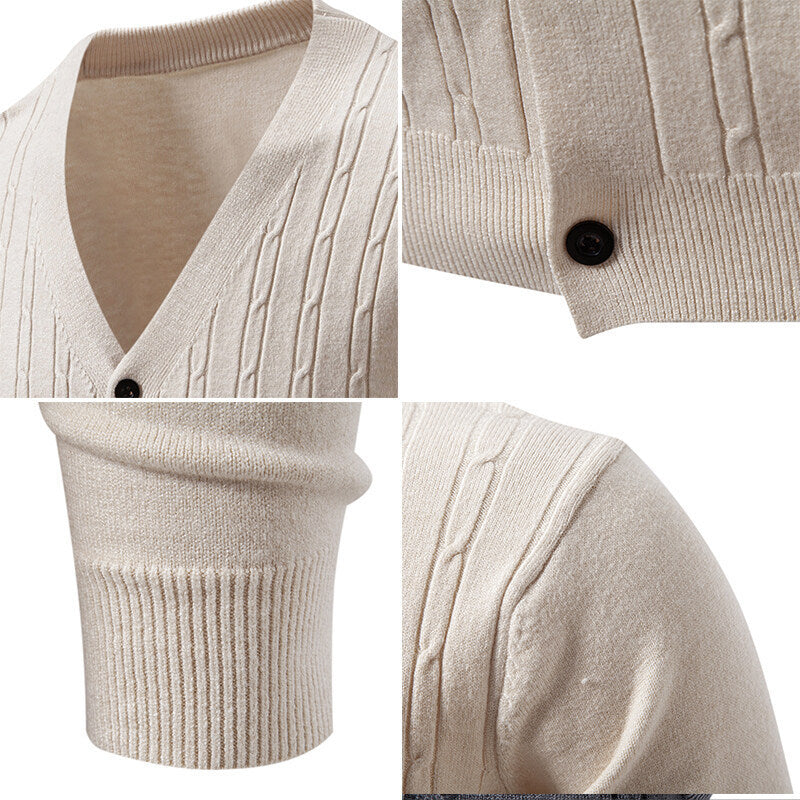 Men's Casual Knitted Fashion Cable Loose V-Neck Cardigan