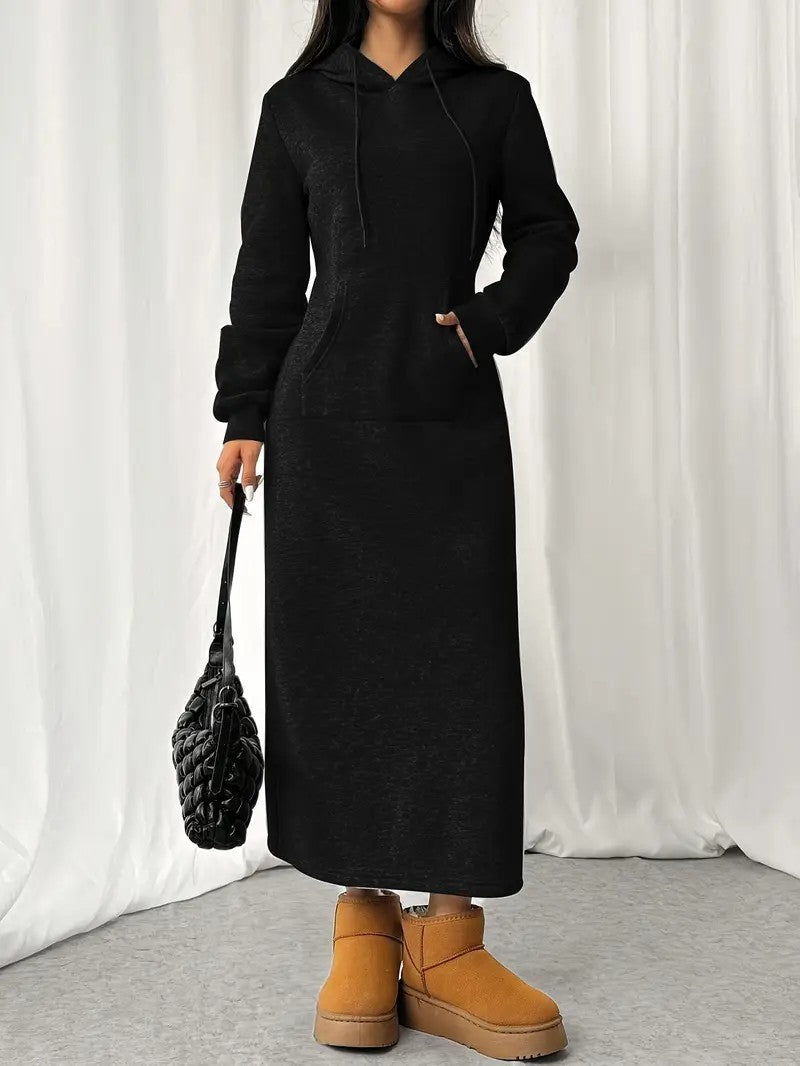 Casual Long Sleeve Drawstring Hoodie Dress