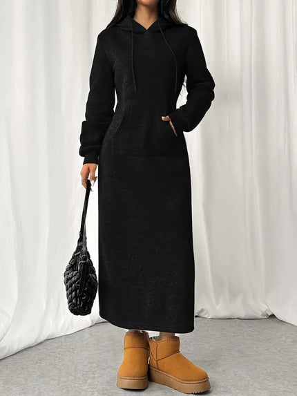 Casual Long Sleeve Drawstring Hoodie Dress