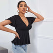 Women's V-neck waist free short-sleeve Top