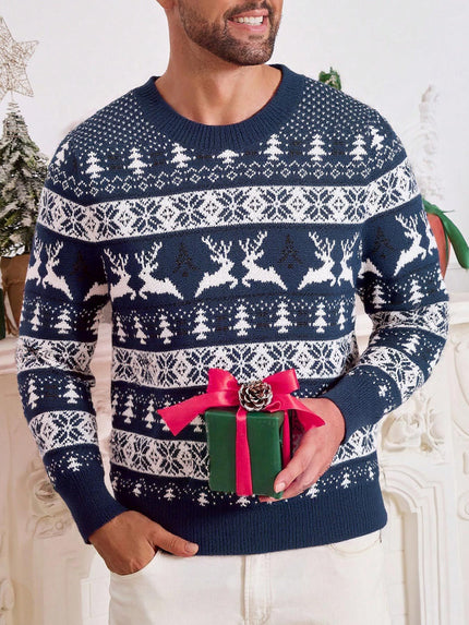 Men's Round Neck Loose Jacquard Christmas Knitwear
