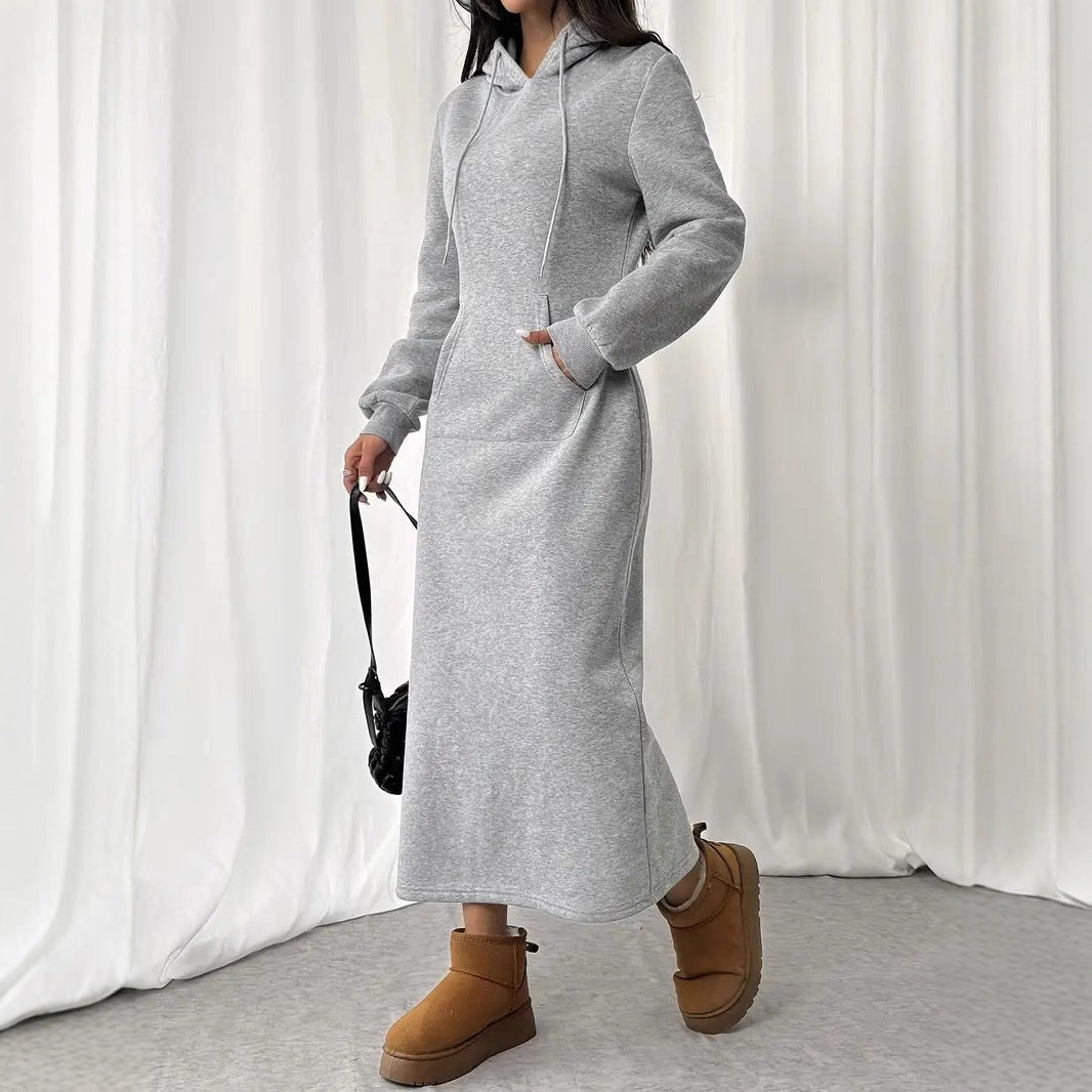 Casual Long Sleeve Drawstring Hoodie Dress