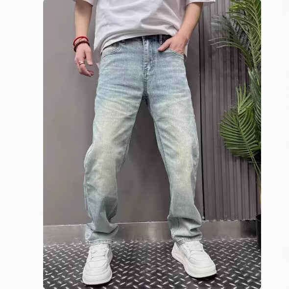 Light Blue Casual Stretch Stylish Versatile Straight Slim Trousers