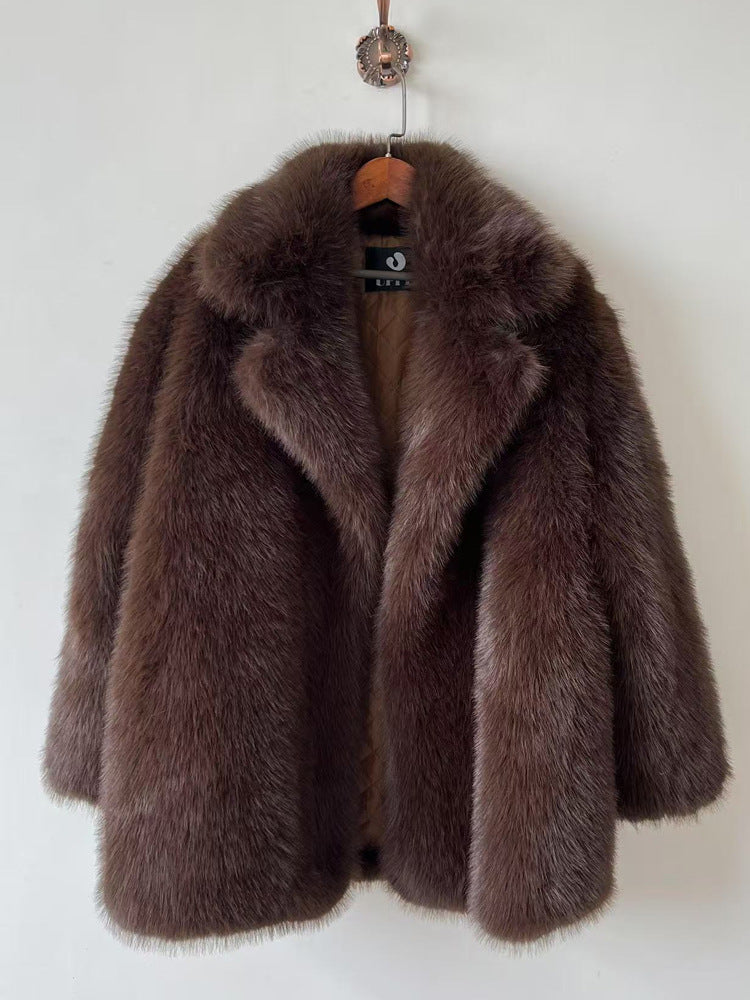 Notched Collar Mid-Length Fur Coat