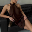 Women's Sleeveless Satin Halter Mid-length Dress