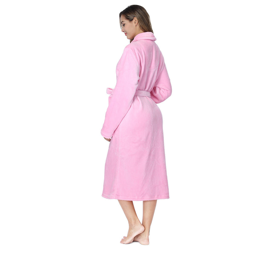 Women's Bathrobe Ladies Fleece Plush Warm Long Robes Fleece Nightgown Sleepwear