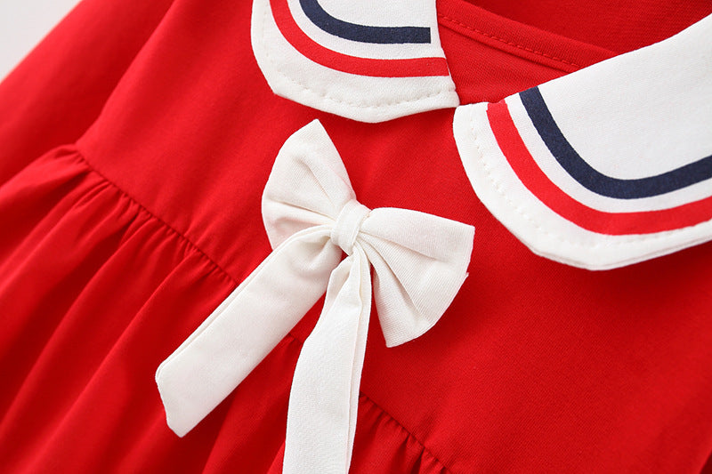 Baby collar Striped Long-sleeved dress