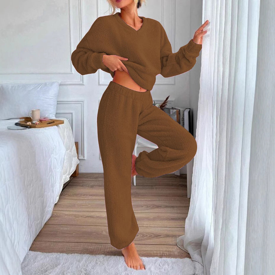 Warm Comfortable V-neck Loungewear Set