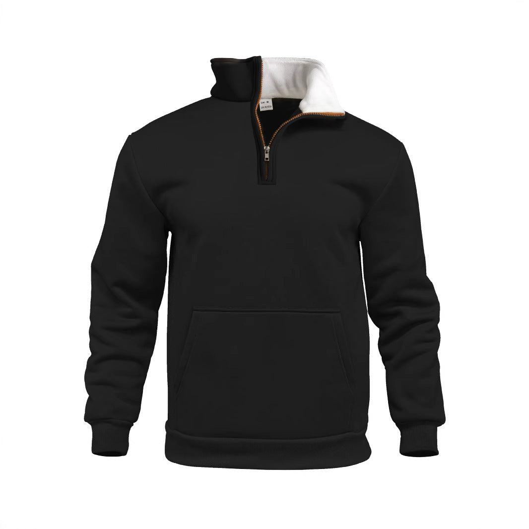 Casual Outdoor High Neck Half-Zip Pocket Long Sleeve Cardigan