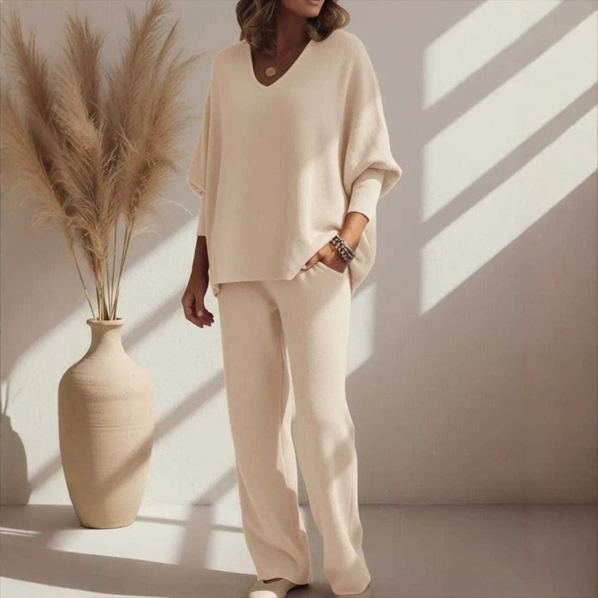 Long-Sleeve Knitted 2-piece Set Lounge Set