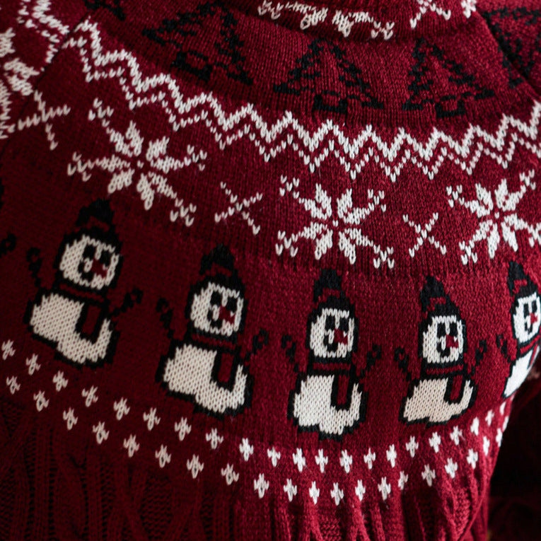 Christmas Retro Round-neck Cable Knit Sweater