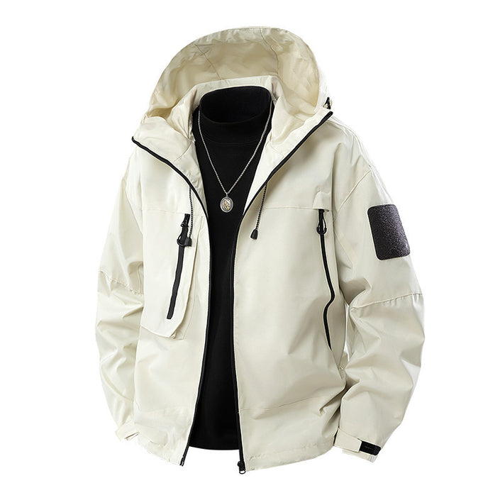 New Trendy Men's Windbreaker Slim Hooded Shoulder Patch Outdoor Jacket
